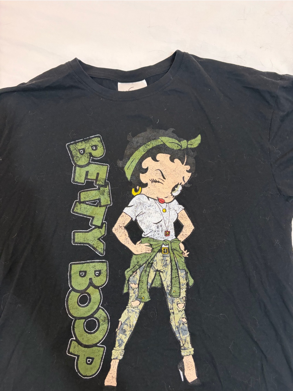 Betty Boop Black Tee with Green Army Graphic